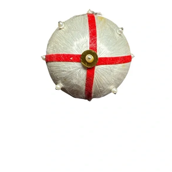 Vintage Old Fashioned Handmade Satin Elegant Red and White Holiday Ball Ornament - Picture 3 of 3